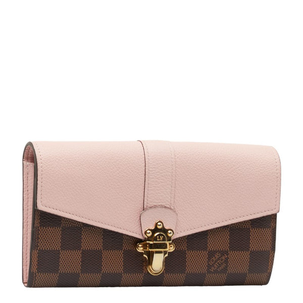 ルイ ヴィトン ダミエ ポルトフォイユ クラプトン 長財布 N64447 マグノリア ピンク ブラウン PVC レザー レディース LOUIS VUITTON 【中古】