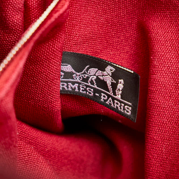 エルメス トロカホリゾンタルMM ハンドバッグ トートバッグ レッド ブラウン キャンバス レディース HERMES 【中古】