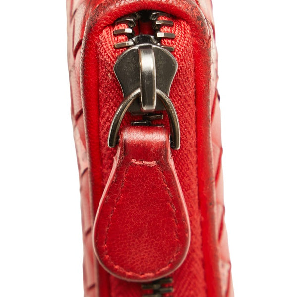 ボッテガヴェネタ イントレチャート ラウンドファスナー 長財布 レッド レザー パイソン レディース BOTTEGAVENETA 【中古】