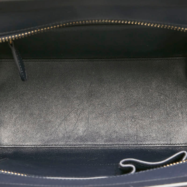 セリーヌ ラゲージ ナノショッパー ハンドバッグ ネイビー オレンジ ベージュ レザー レディース CELINE 【中古】