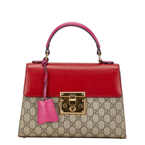 グッチ GGスプリーム ハンドバッグ ショルダーバッグ 2WAY 453188 ベージュ レッド ピンク PVC レザー レディース GUCCI 【中古】
