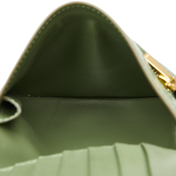 セリーヌ ミディアム ストラップウォレット 二つ折り財布 グリーン ホワイト レザー レディース CELINE 【中古】