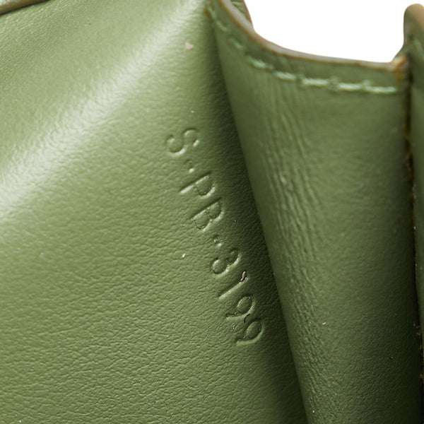 セリーヌ ミディアム ストラップウォレット 二つ折り財布 グリーン ホワイト レザー レディース CELINE 【中古】