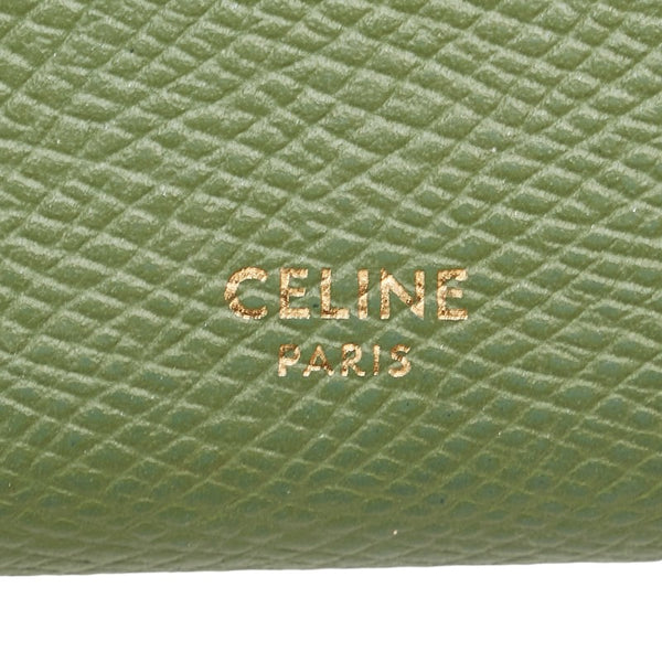 セリーヌ ミディアム ストラップウォレット 二つ折り財布 グリーン ホワイト レザー レディース CELINE 【中古】