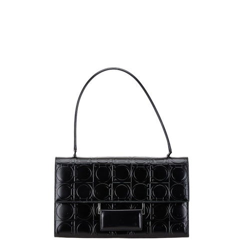 サルヴァトーレフェラガモ ガンチーニ ハンドバッグ ショルダーバッグ ブラック レザー レディース Salvatore Ferragamo 【中古】