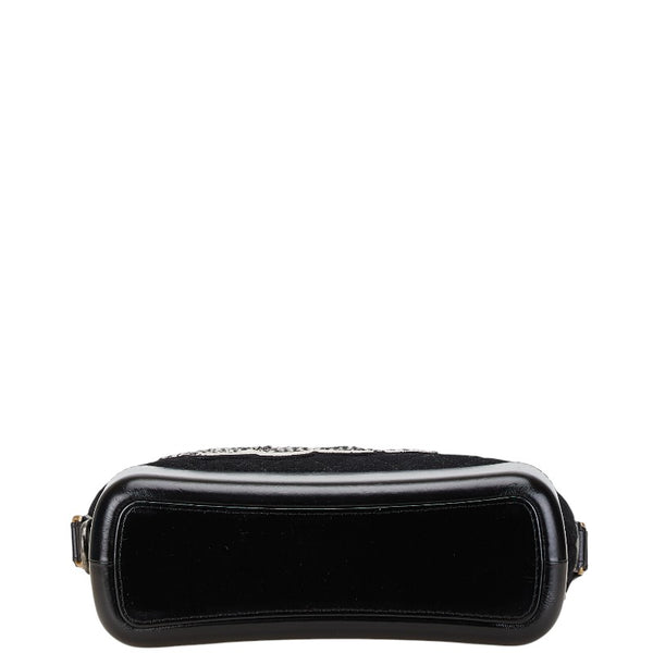 シャネル ガブリエル チェーン ショルダーバッグ ブラック フェルト レザー レディース CHANEL 【中古】