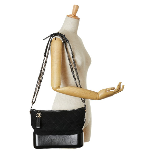 シャネル ガブリエル チェーン ショルダーバッグ ブラック フェルト レザー レディース CHANEL 【中古】