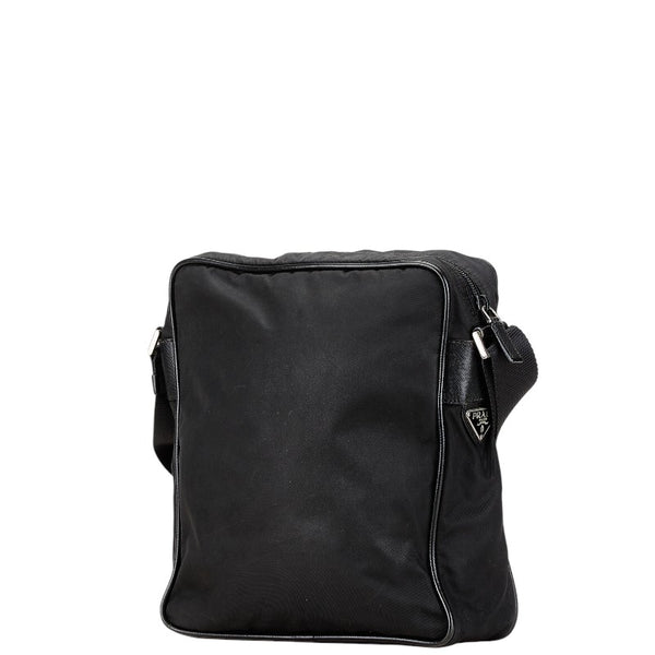 プラダ 三角ロゴプレート テスート ショルダーバッグ ブラック ナイロン レザー レディース PRADA 【中古】