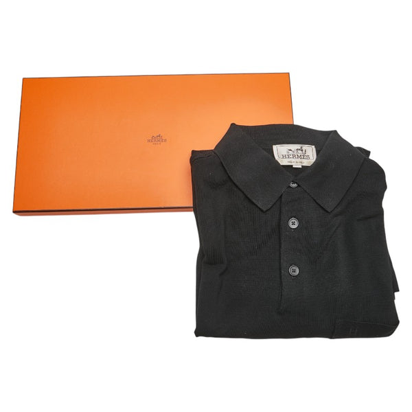 エルメス Hロゴ刺繍 半袖 ポロシャツ サイズ：L ブラック コットン メンズ HERMES 【中古】