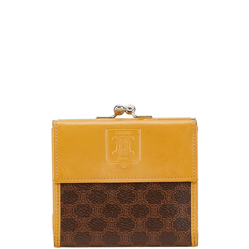 セリーヌ マカダム 二つ折り財布 イエロー ブラウン PVC レザー レディース CELINE 【中古】