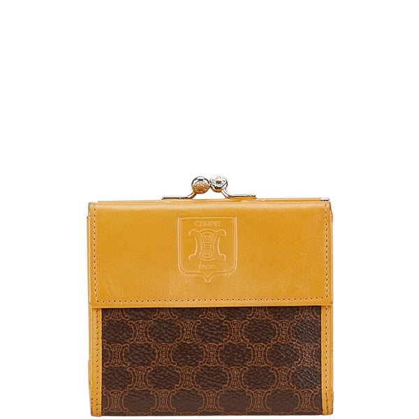 セリーヌ マカダム 二つ折り財布 イエロー ブラウン PVC レザー レディース CELINE 【中古】