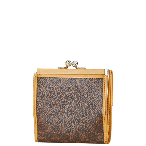 セリーヌ マカダム 二つ折り財布 イエロー ブラウン PVC レザー レディース CELINE 【中古】