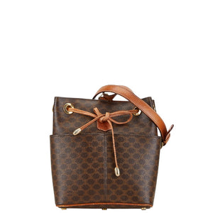 セリーヌ マカダム 巾着型 ショルダーバッグ ブラウン PVC レザー レディース CELINE 【中古】
