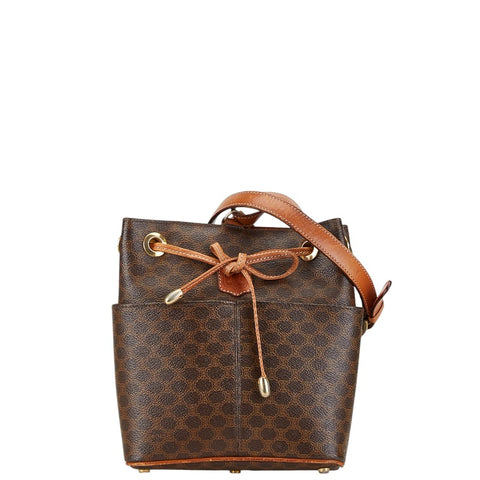 セリーヌ マカダム 巾着型 ショルダーバッグ ブラウン PVC レザー レディース CELINE 【中古】