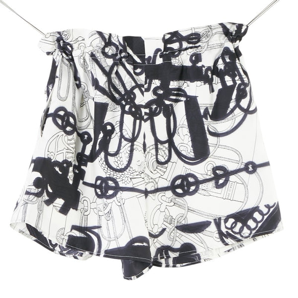 エルメス シェーヌダンクル ボトムス ハーフパンツ サイズ：34 ホワイト ブラック シルク レディース HERMES 【中古】
