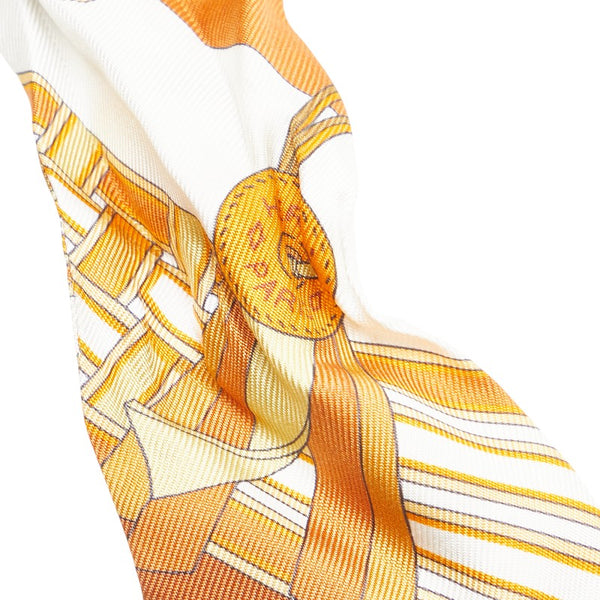 エルメス ツイリー BRIDES ET GRIS GRIS 馬勒とチャーム スカーフ キャラメル ホワイト ブロンズ シルク レディース HERMES 【中古】