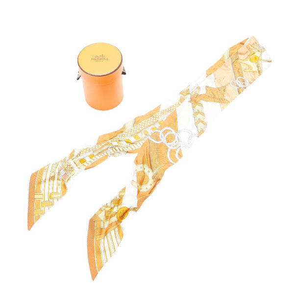 エルメス ツイリー BRIDES ET GRIS GRIS 馬勒とチャーム スカーフ キャラメル ホワイト ブロンズ シルク レディース HERMES 【中古】