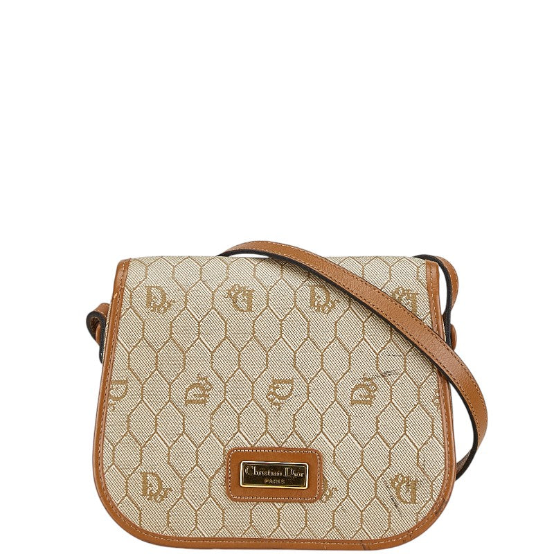 ディオール ハニカム ショルダーバッグ ベージュ ブラウン キャンバス レザー レディース Dior 【中古】