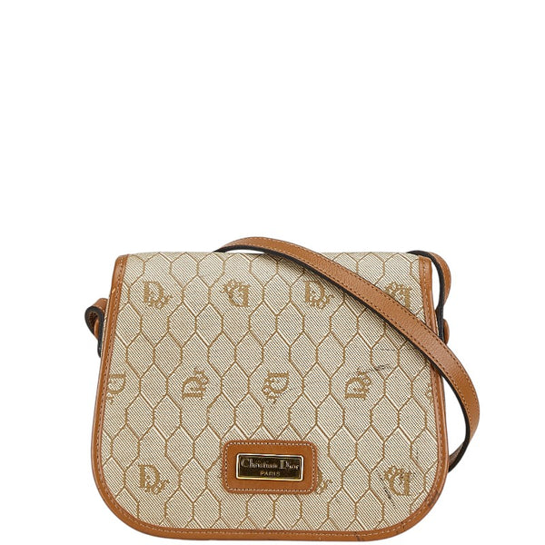 ディオール ハニカム ショルダーバッグ ベージュ ブラウン キャンバス レザー レディース Dior 【中古】