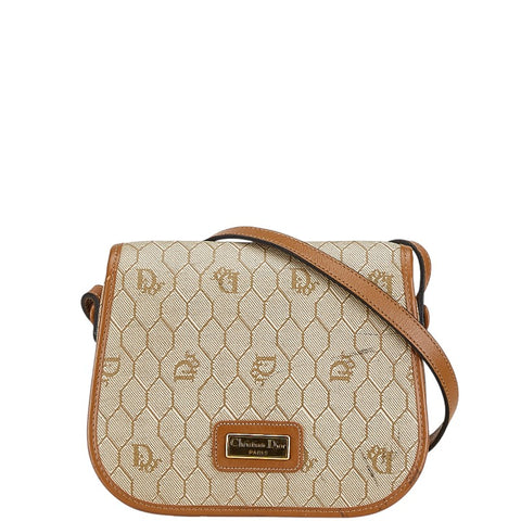ディオール ハニカム ショルダーバッグ ベージュ ブラウン キャンバス レザー レディース Dior 【中古】