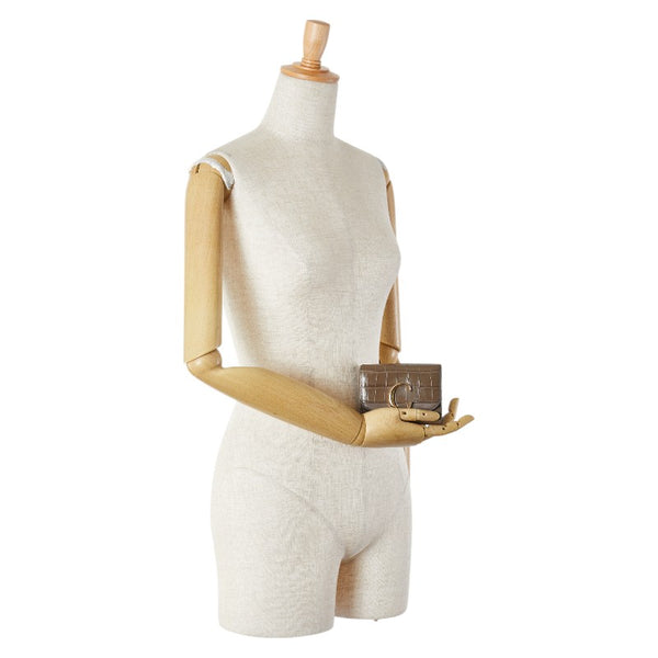 クロエ クロコ型押し 三つ折り財布 ブラウン レザー レディース Chloe 【中古】