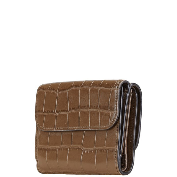 クロエ クロコ型押し 三つ折り財布 ブラウン レザー レディース Chloe 【中古】