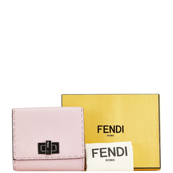 フェンディ セレリア ピーカブー 二つ折り財布 ピンク レザー レディース FENDI 【中古】