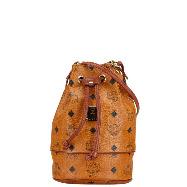 エム シー エム ロゴグラム ショルダーバッグ ブラウン レザー レディース MCM 【中古】