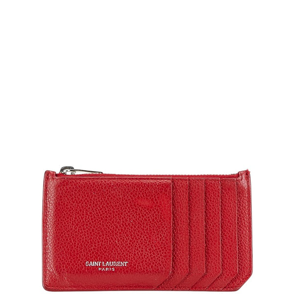 サンローラン カードケース レッド レザー レディース SAINT LAURENT 【中古】