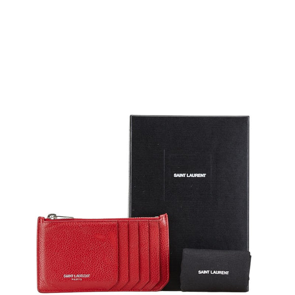 サンローラン カードケース レッド レザー レディース SAINT LAURENT 【中古】