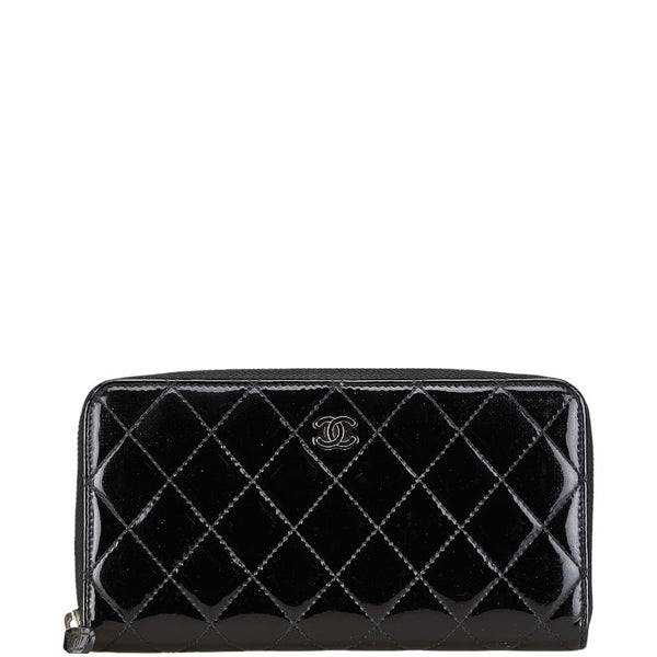シャネル ブリリアント マトラッセ ココマーク ラウンドファスナー 長財布 ブラック エナメル レディース CHANEL 【中古】