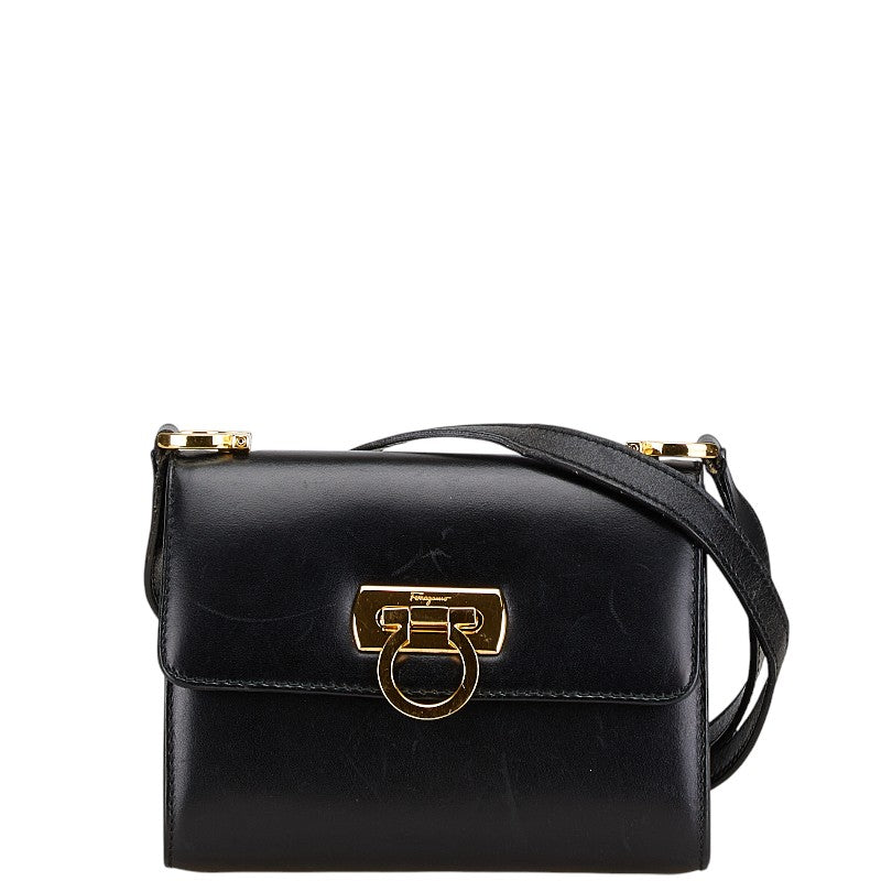 サルヴァトーレフェラガモ ガンチーニ ショルダーバッグ ブラック レザー レディース Salvatore Ferragamo 【中古】