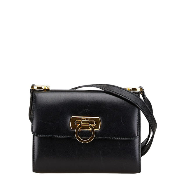 サルヴァトーレフェラガモ ガンチーニ ショルダーバッグ ブラック レザー レディース Salvatore Ferragamo 【中古】