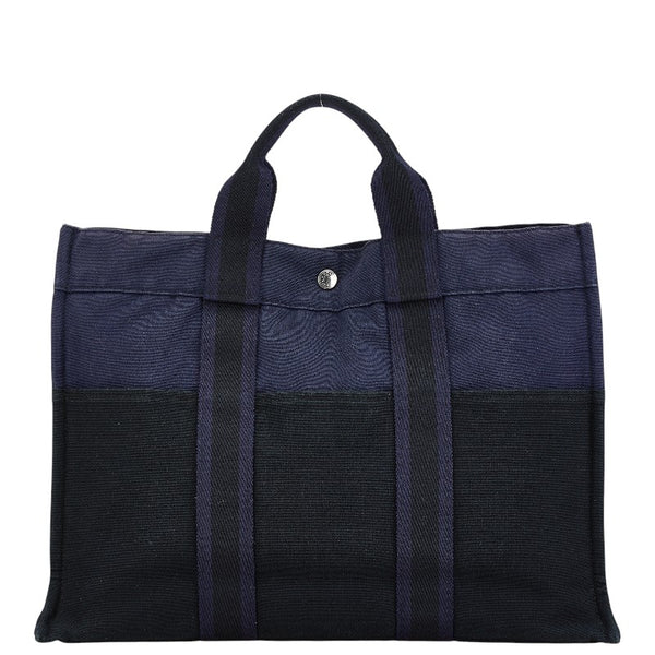エルメス フールトゥトート MM トートバッグ ネイビー ブラック キャンバス レディース HERMES 【中古】