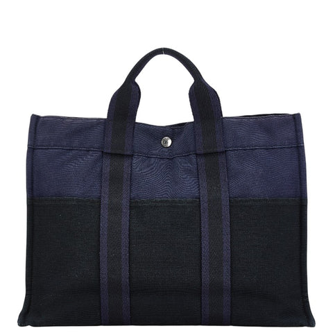 エルメス フールトゥトート MM トートバッグ ネイビー ブラック キャンバス レディース HERMES 【中古】