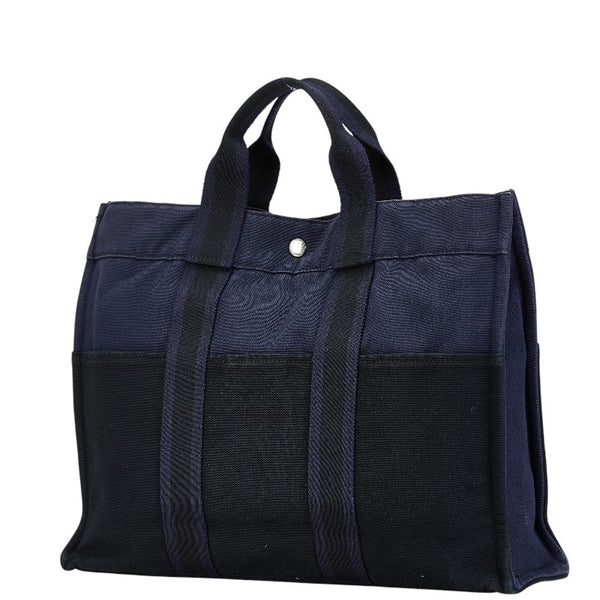 エルメス フールトゥトート MM トートバッグ ネイビー ブラック キャンバス レディース HERMES 【中古】