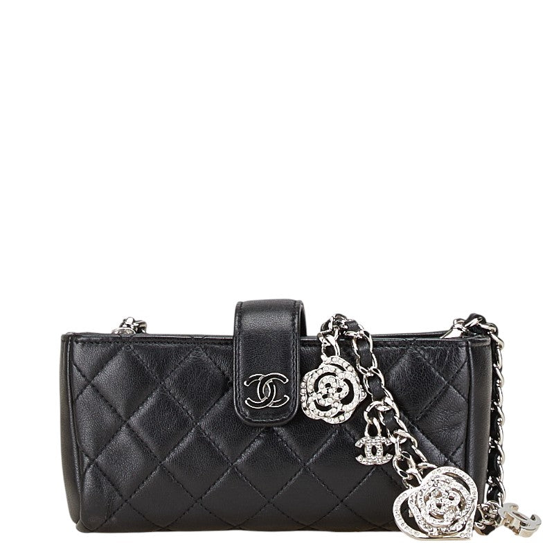 シャネル ココマーク マトラッセ チェーン 斜め掛け ミニショルダーバッグ ブラック ラムスキン レディース CHANEL 【中古】