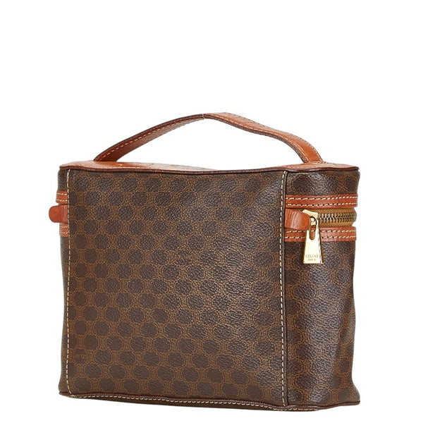 セリーヌ マカダム バニティバッグ ハンドバッグ ポーチ ブラウン PVC レザー レディース CELINE 【中古】