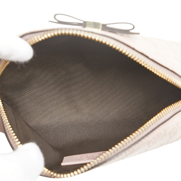 グッチ グッチシマ リボン メイクポーチ アクセサリーポーチ 431409 ピンク レザー レディース GUCCI 【中古】