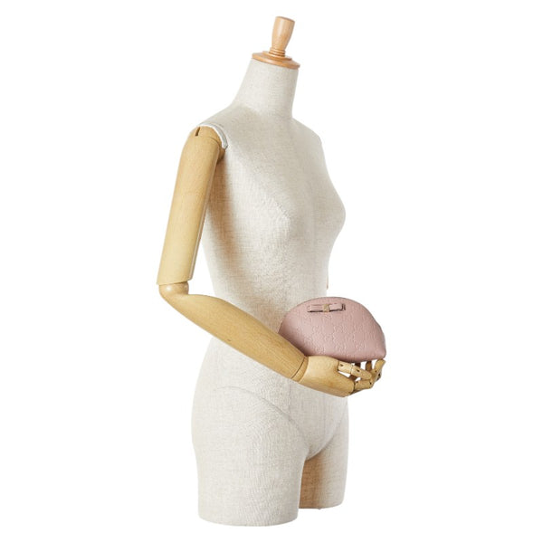 グッチ グッチシマ リボン メイクポーチ アクセサリーポーチ 431409 ピンク レザー レディース GUCCI 【中古】