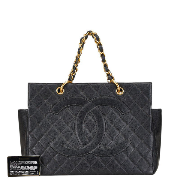 シャネル ココマーク マトラッセ チェーン ハンドバッグ トートバッグ ブラック キャビアスキン レディース CHANEL 【中古】