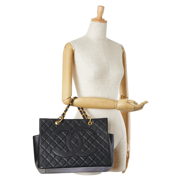 シャネル ココマーク マトラッセ チェーン ハンドバッグ トートバッグ ブラック キャビアスキン レディース CHANEL 【中古】
