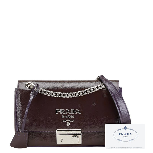 プラダ サフィアーノ チェーン 斜め掛け ショルダーバッグ 1BD147 パープル エナメル レディース PRADA 【中古】