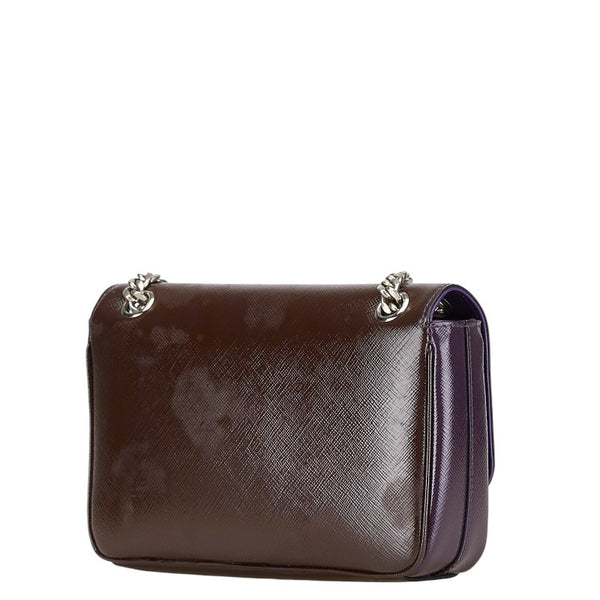 プラダ サフィアーノ チェーン 斜め掛け ショルダーバッグ 1BD147 パープル エナメル レディース PRADA 【中古】