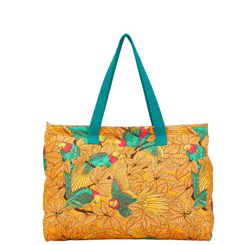 エルメス 鳥 花 ボタニカル ショルダーバッグ トートバッグ オレンジ マルチカラー キャンバス レディース HERMES 【中古】