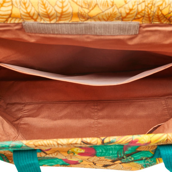 エルメス 鳥 花 ボタニカル ショルダーバッグ トートバッグ オレンジ マルチカラー キャンバス レディース HERMES 【中古】