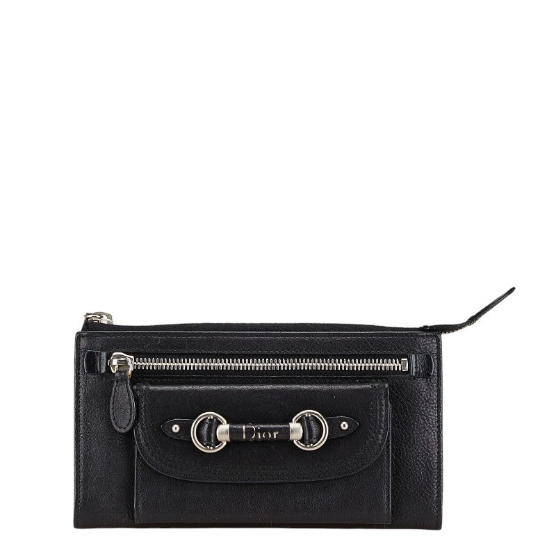 ディオール ロゴ 長財布 ブラック レザー レディース Dior 【中古】
