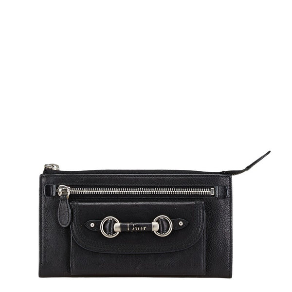 ディオール ロゴ 長財布 ブラック レザー レディース Dior 【中古】