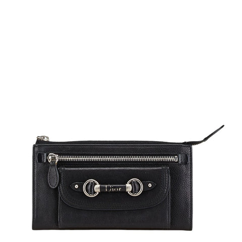ディオール ロゴ 長財布 ブラック レザー レディース Dior 【中古】