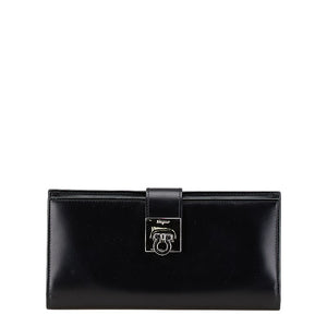 サルヴァトーレフェラガモ ガンチーニ 長財布 ブラック カーフ レディース Salvatore Ferragamo 【中古】